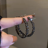 Black Rhinestone Geometric Hoop Earrings - Elegant Jewelry Gift